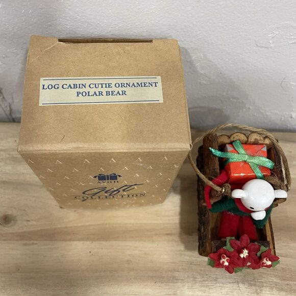 I rage Avon Log Cabin Cutie Ornament Polar Bear Christmas - Picture 2 of 5